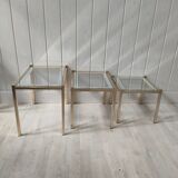 Vintage gilded metal side tables, glass and mirror