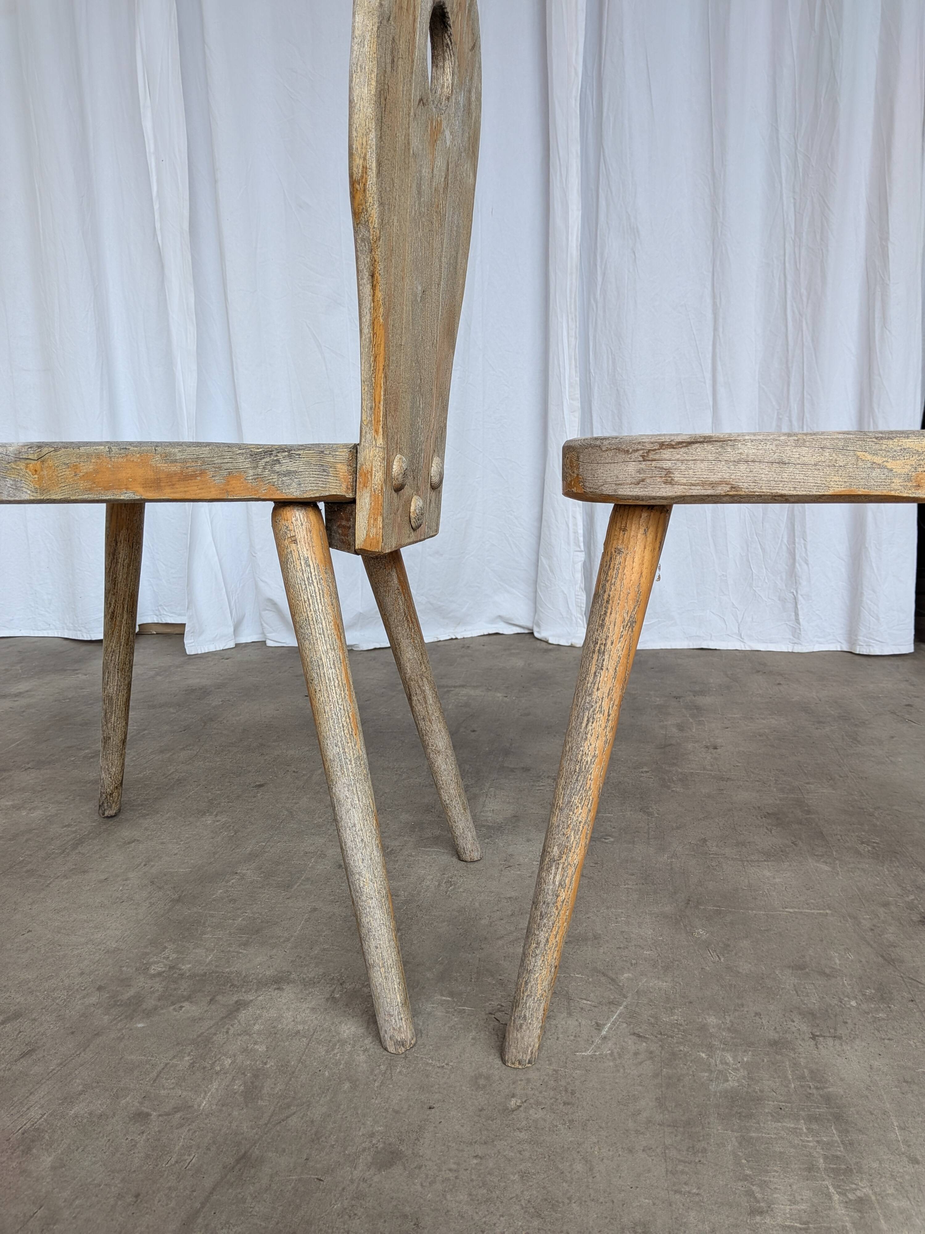 Set of 2 Rustic Primitive Wooden Chairs / Weathered Farmhouse Dining Chairs