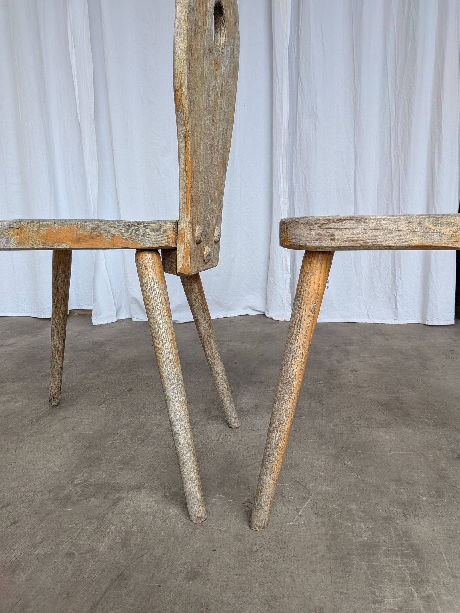 Set of 2 Rustic Primitive Wooden Chairs / Weathered Farmhouse Dining Chairs