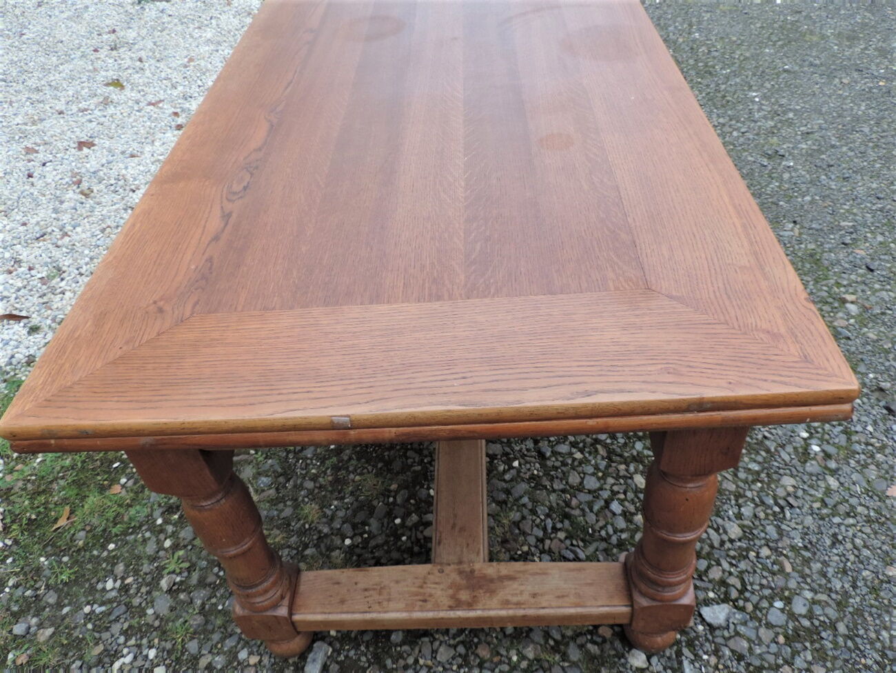Oak farmhouse table with double-trays, from the 70s