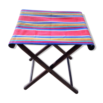 Ancient pliant tabouret in striped canvas circa 1920/1930 in very good condition perfect canvas