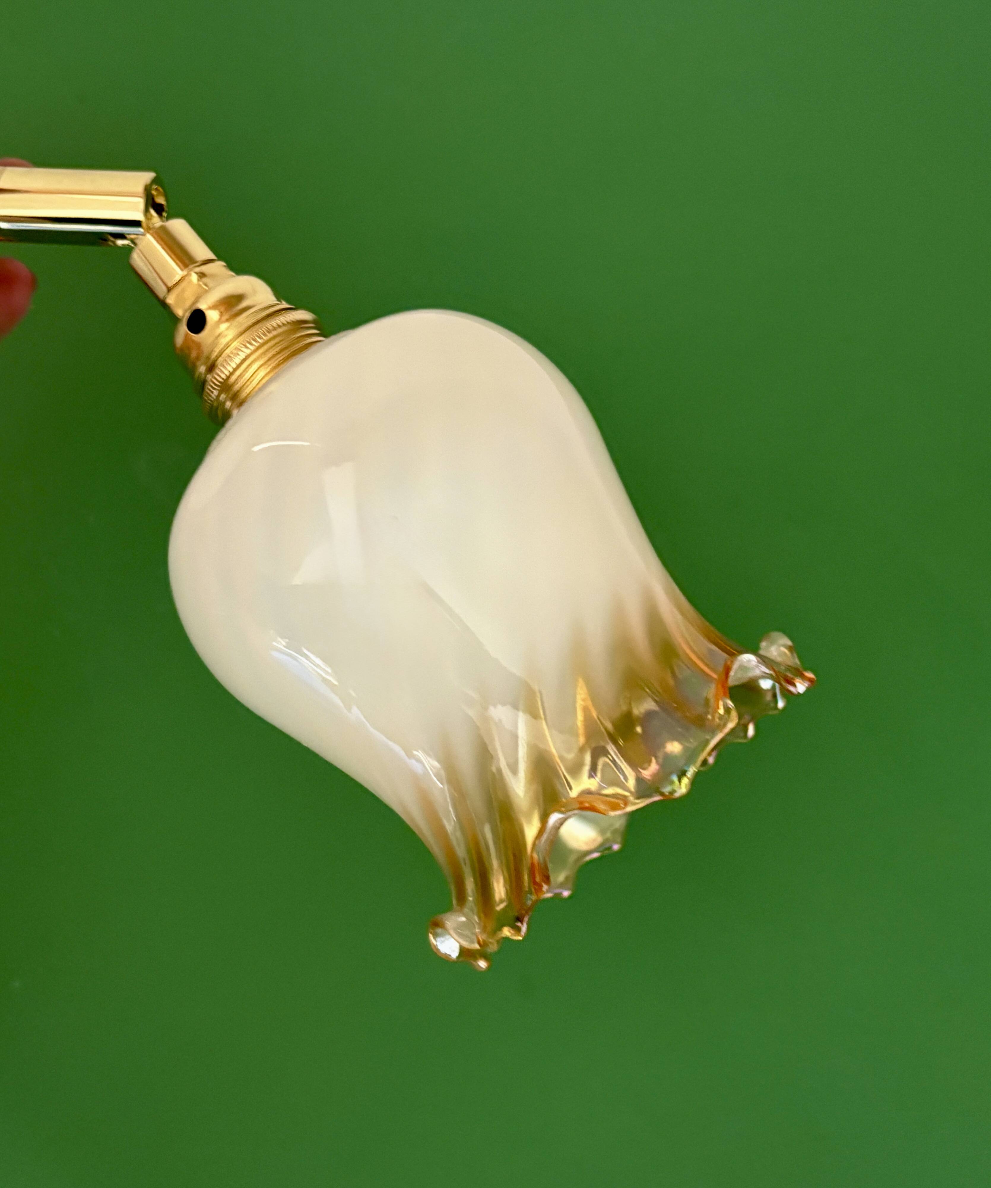 Vintage tulip wall light in white and amber glass