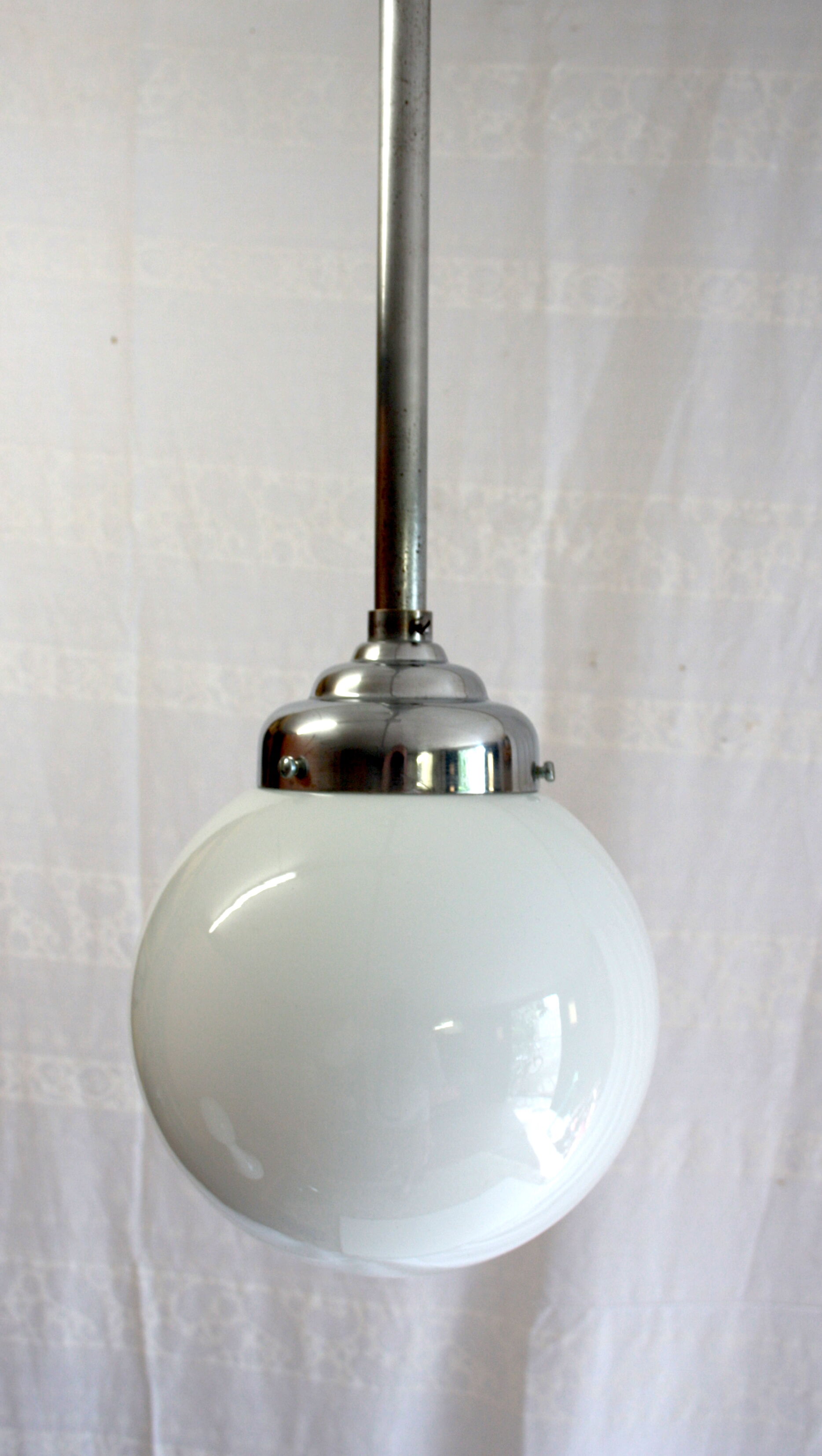 Opaline globe hanging lamp circa 50