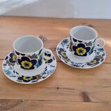 2 tasses à café fleurs bleues porcelaine