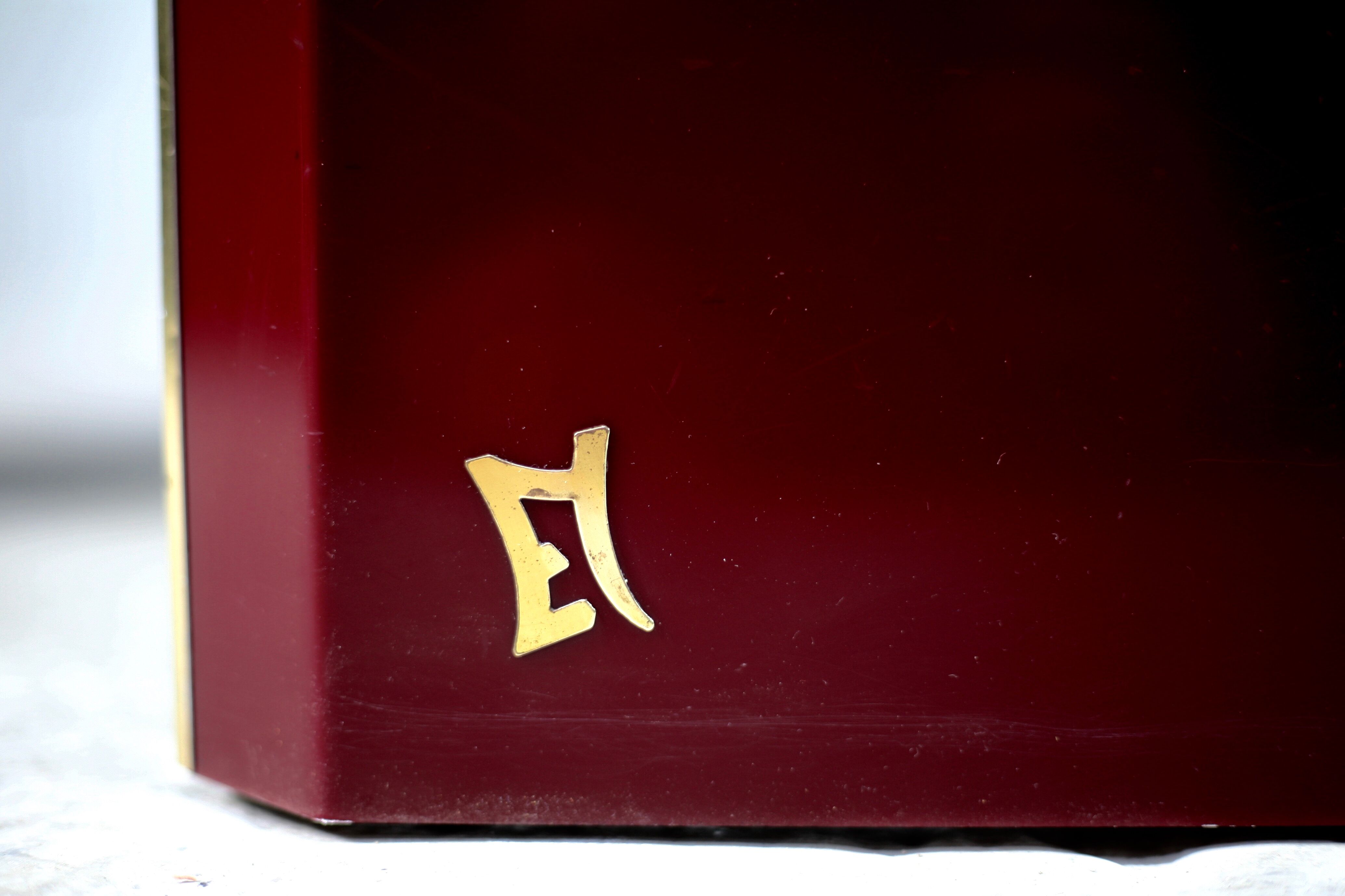 Coffee table Eric Maville glass brass plexiglass wood France, 70s. Small scratches. small