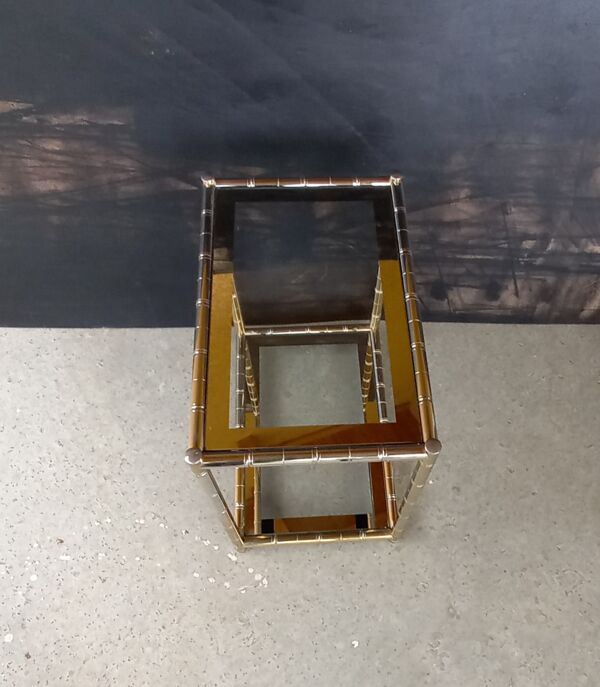 Maison lancel vintage.table d'appoint double plateaux, en laiton doré façon bambou. tbe