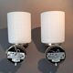 Pair of wall lights in gilded brass, black metal and opaline, 1960
