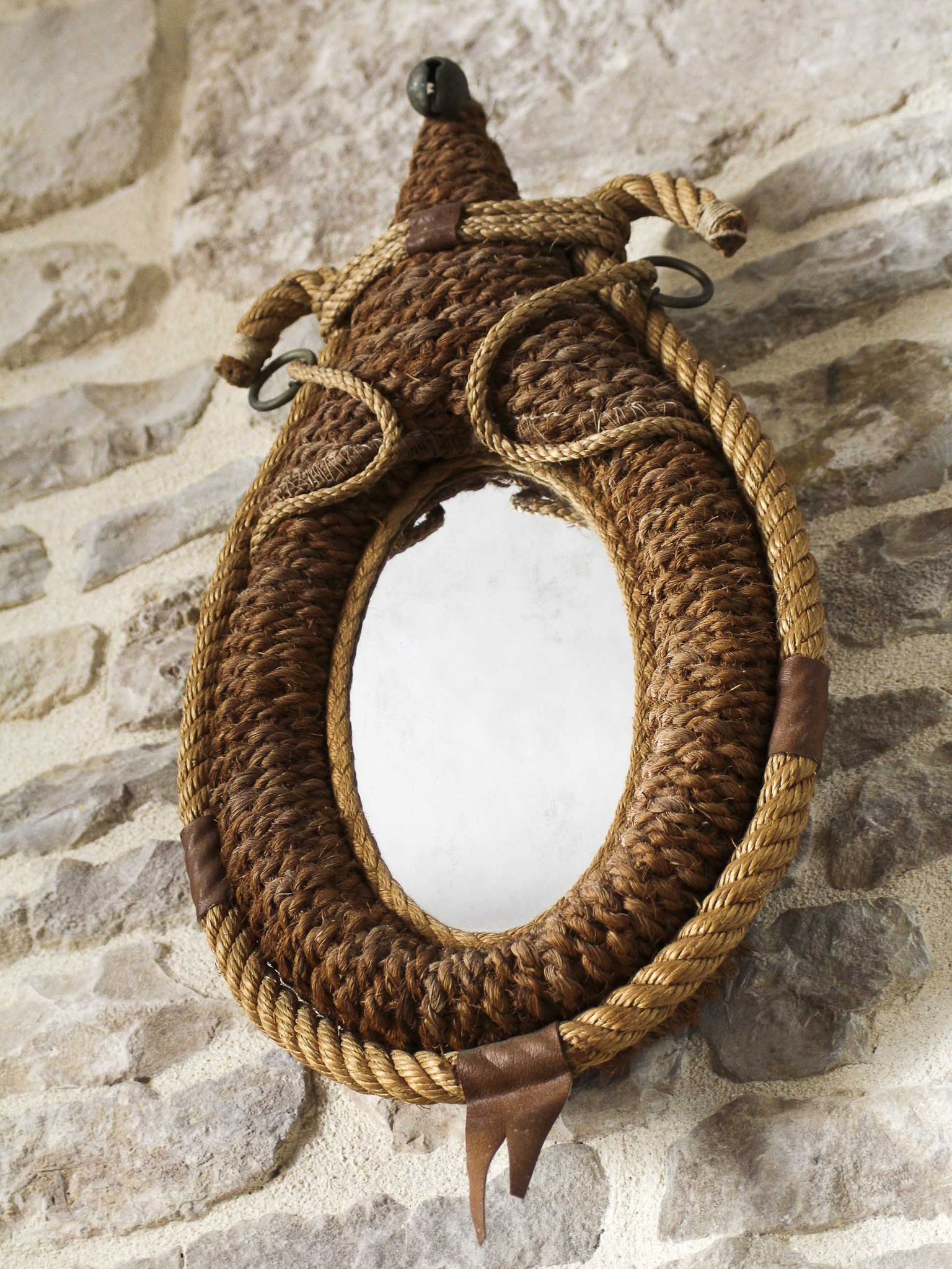 Miroir en corde années 50 46x25cm