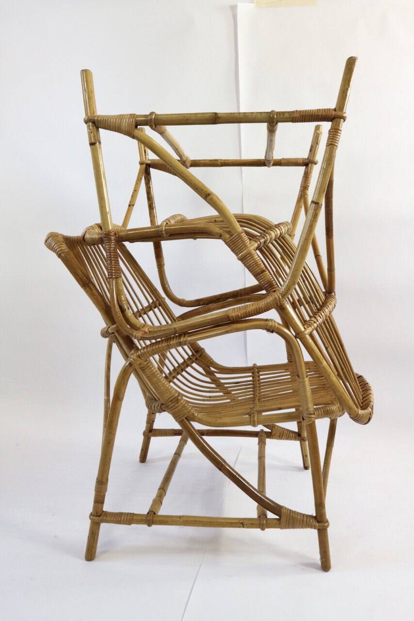 Pair of vintage bamboo armchairs, Bonacina style