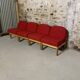 Chauffeuse vintage tissu rouge et bois clair