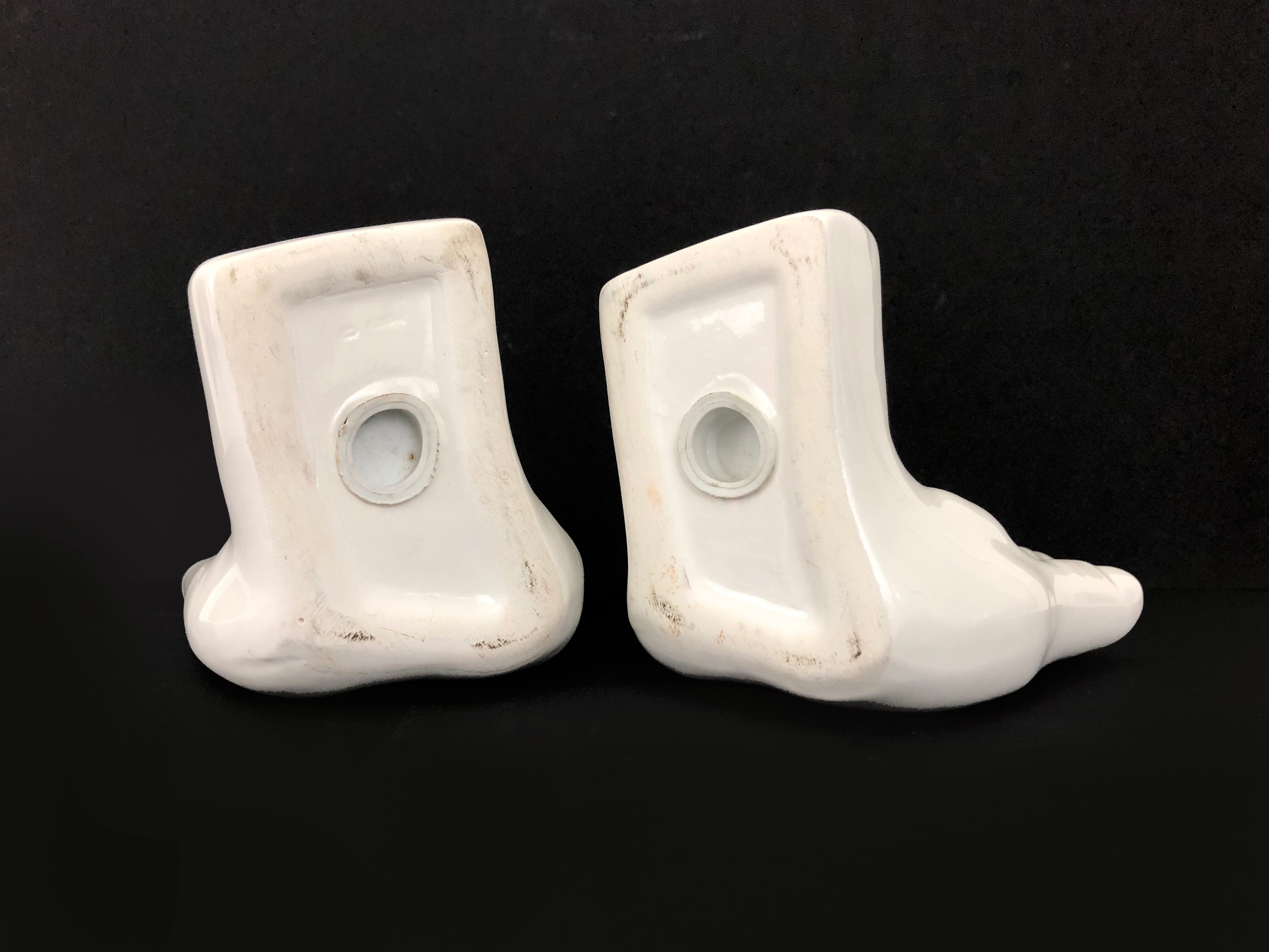 Pair of vintage handstrings in white ceramic to lester, year 80