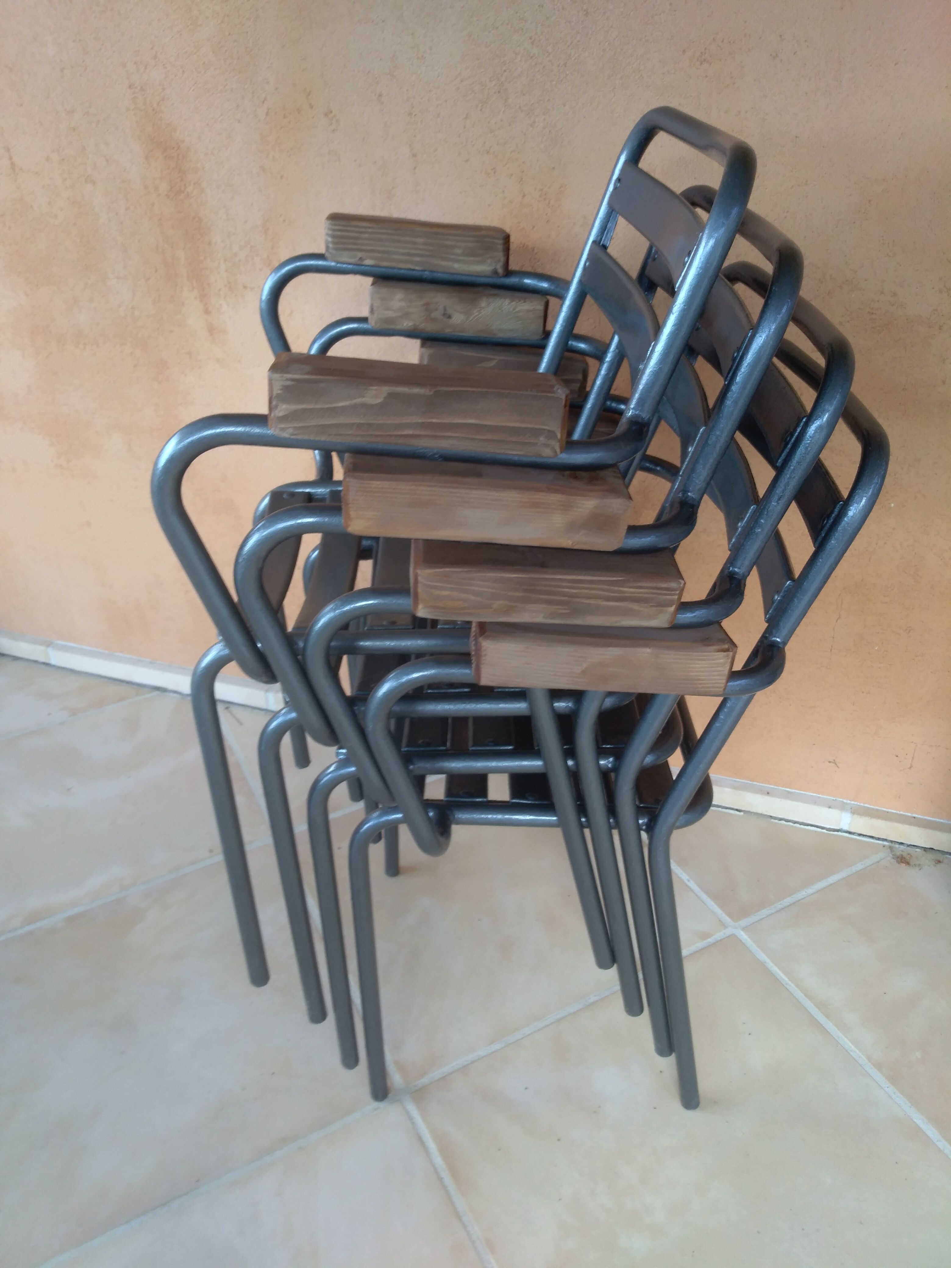 Set table and 4 armchairs bistro garden Tolix Xavier Pauchard 1950s