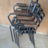 Ensemble table et 4 fauteuils bistrot jardin Tolix Xavier Pauchard  années 1950