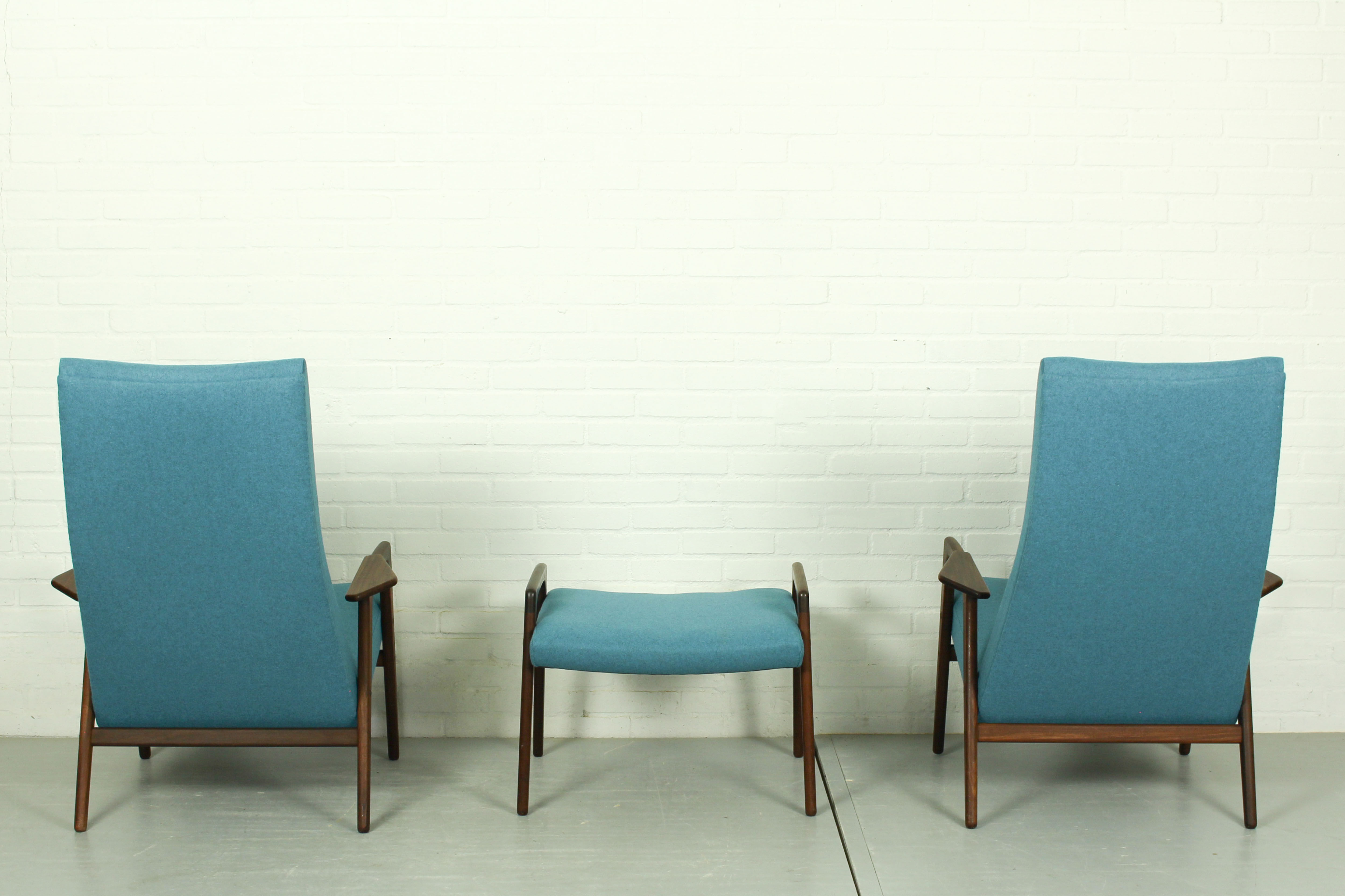 Set of 2 Danish Lounge Chairs with matching Ottoman by Yngve Ekström for Pastoe, 1960s