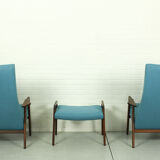 Ensemble de 2 fauteuils avec pouf assorti par Yngve Ekström pour Pastoe, années 1960