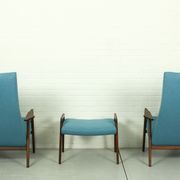 Set of 2 Danish Lounge Chairs with matching Ottoman by Yngve Ekström for Pastoe, 1960s