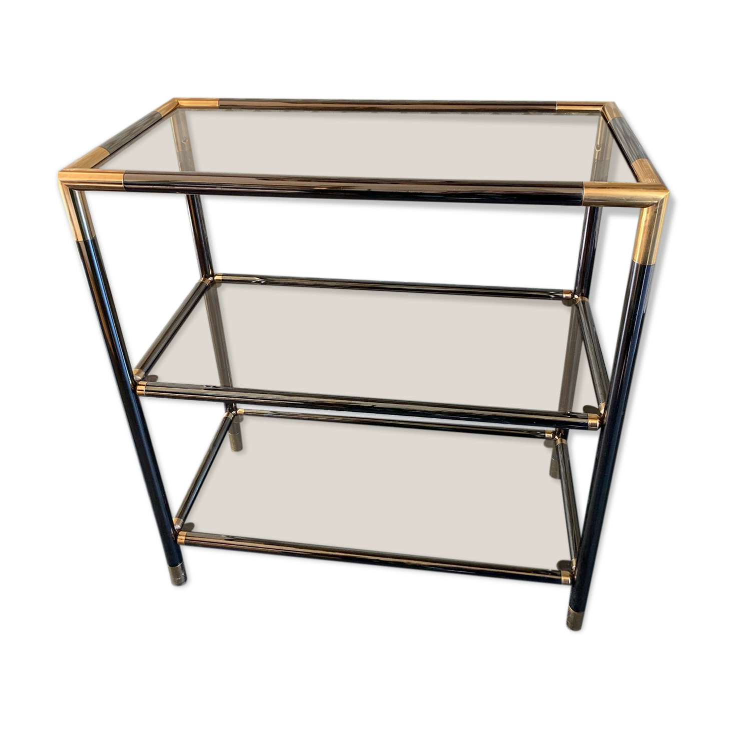 Console shelf smoked glass aluminum and brass