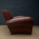Leather club chair, havana moustache model, with cuban cigar arms, circa 1930's