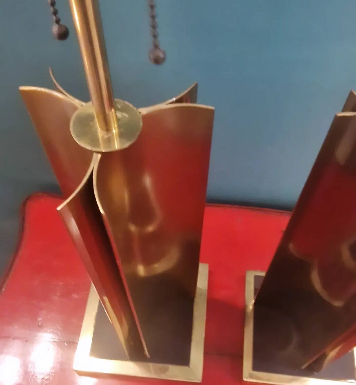 Large pair of 70s gold metal table lamps