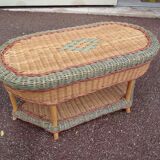 Table basse - Osier - Rotin - vert rouge brun