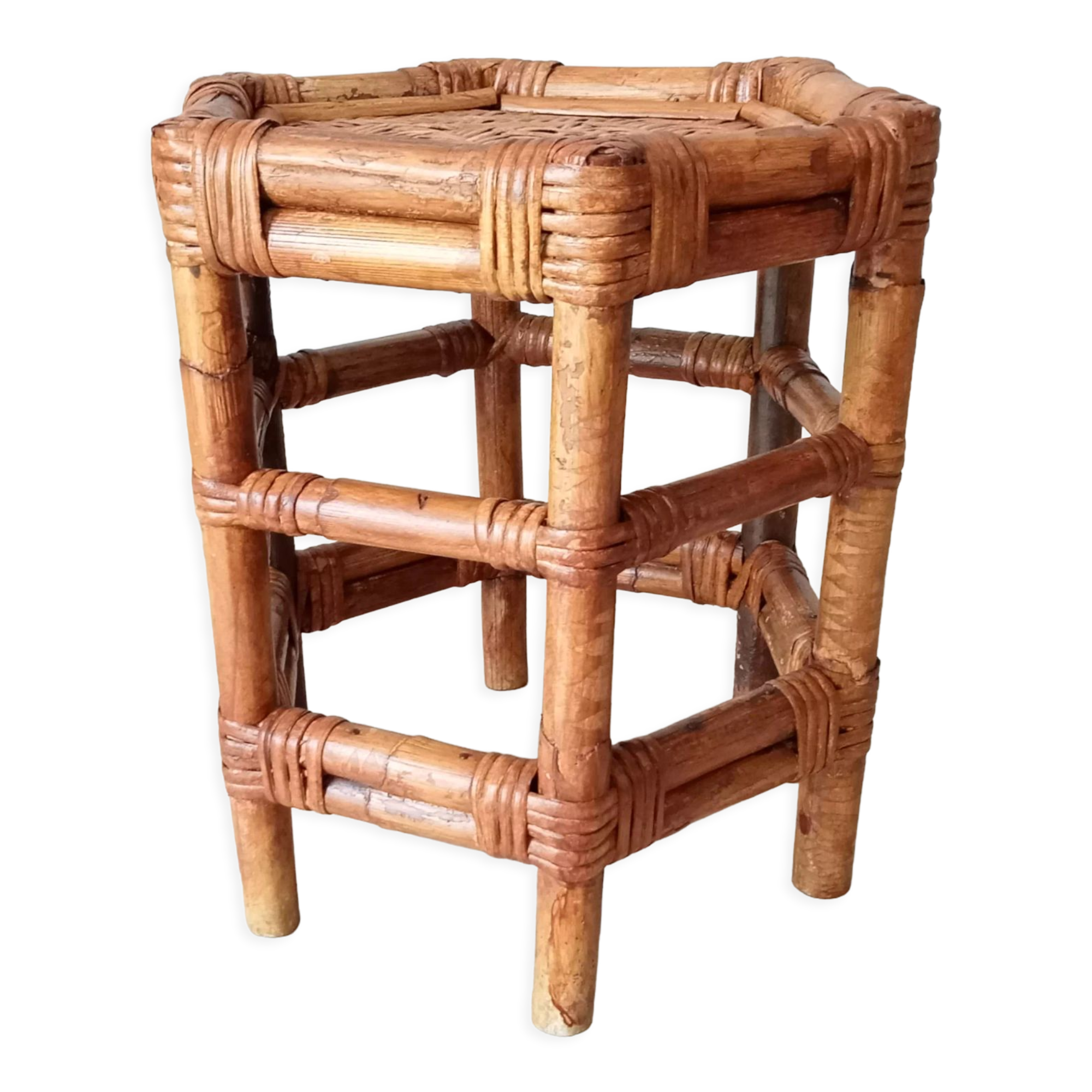 Vintage side table in bamboo and rattan 70s