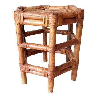 Vintage side table in bamboo and rattan 70s