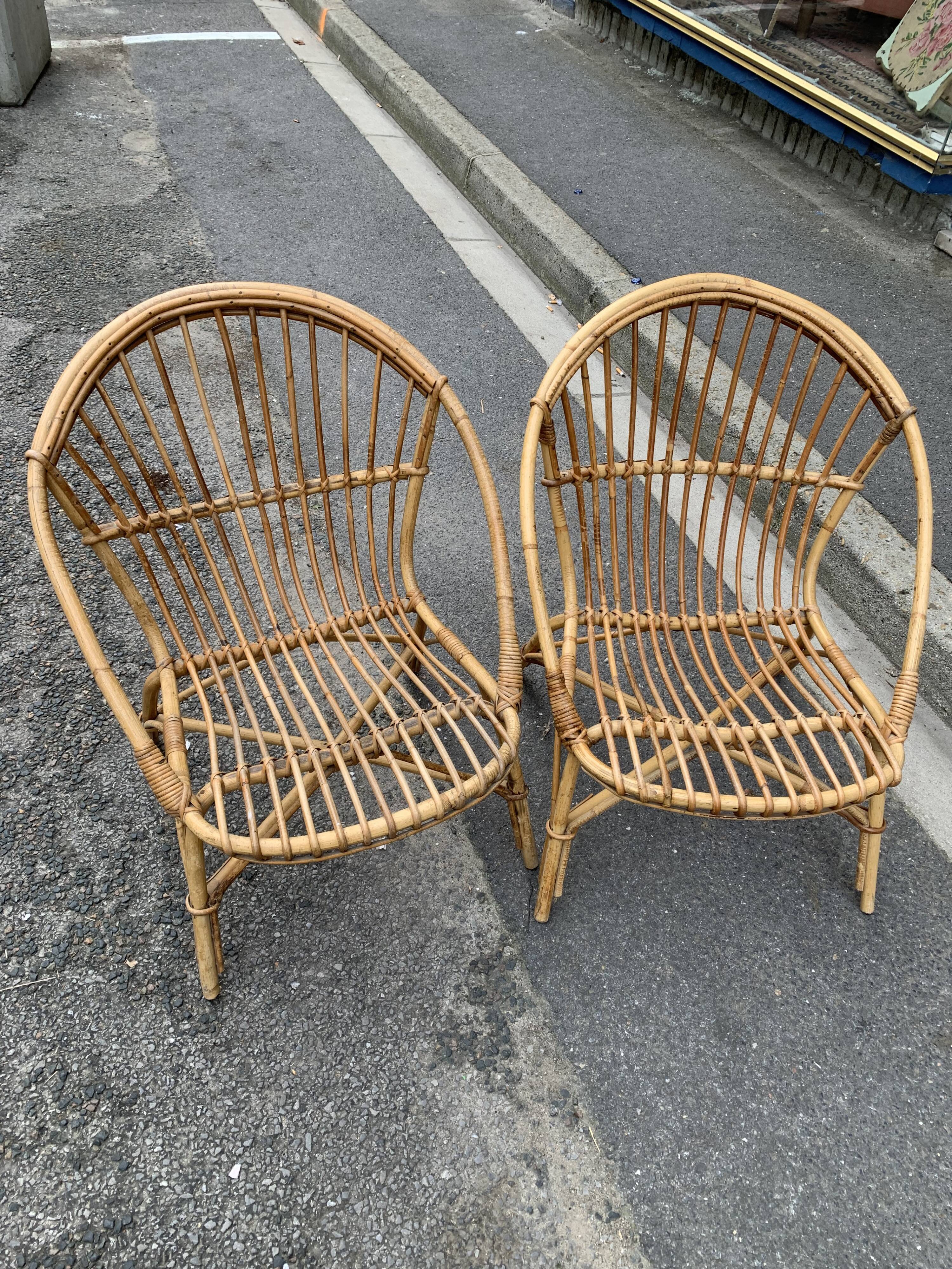 Pair of antique rattan armchairs