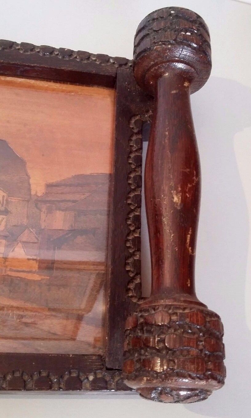 Strasbourg Alsace wooden serving tray signed