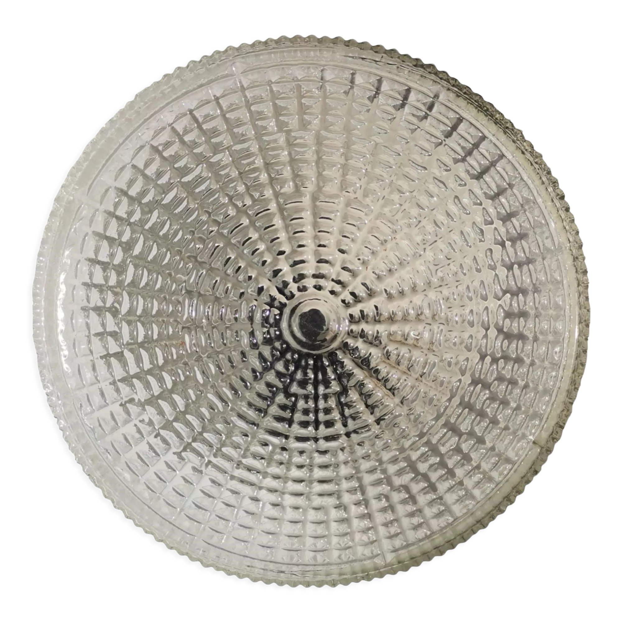 Small minimalist clear glass round flush mount lamp 1960s