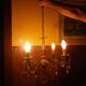 Rococo chandelier with crystal pendants, 4 lights, brass and metal 1950/1960
