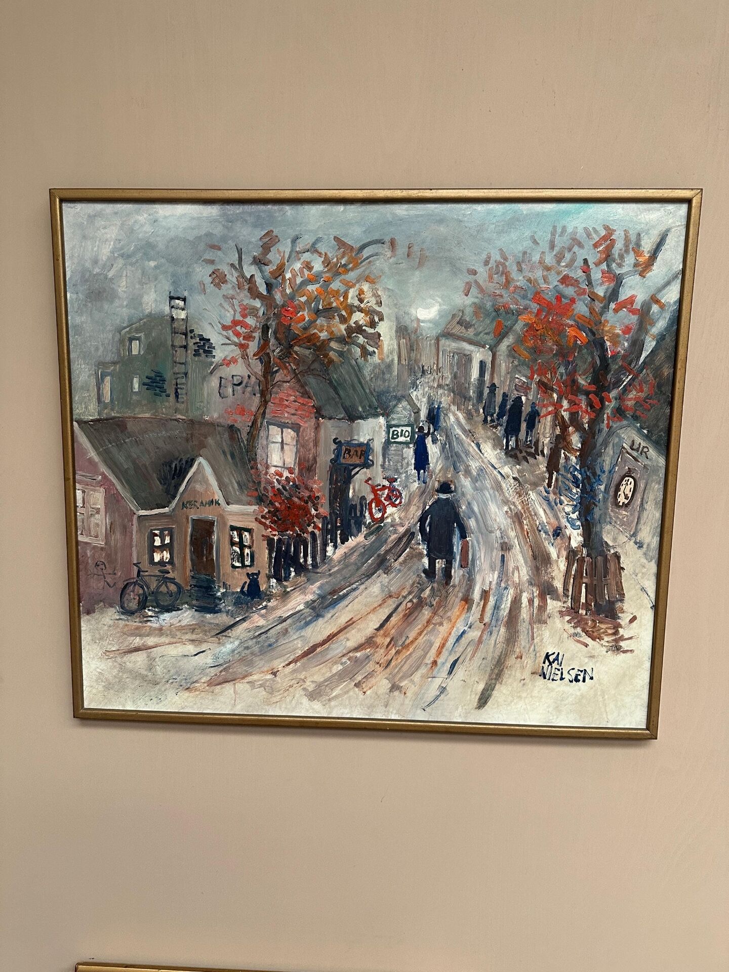Original Swedish Oil On Panel – “Bygatan” By Kai Nielsen – Signed