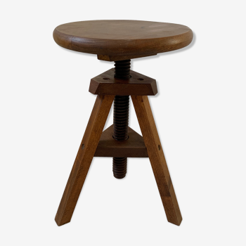 Wooden tripod stool with vintage screw