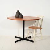 Round Scandinavian teak table with metal base