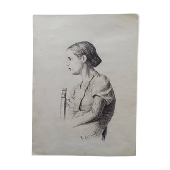 Old portrait drawing 19th century china a.carnelli