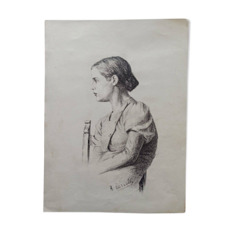 Ancien portrait dessin 19ème siècle chine a.carnelli