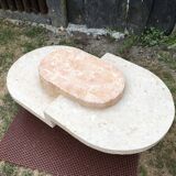 Asymmetrical coffee table design 80s in Mactan stones, travertine by Magnussen Ponte.