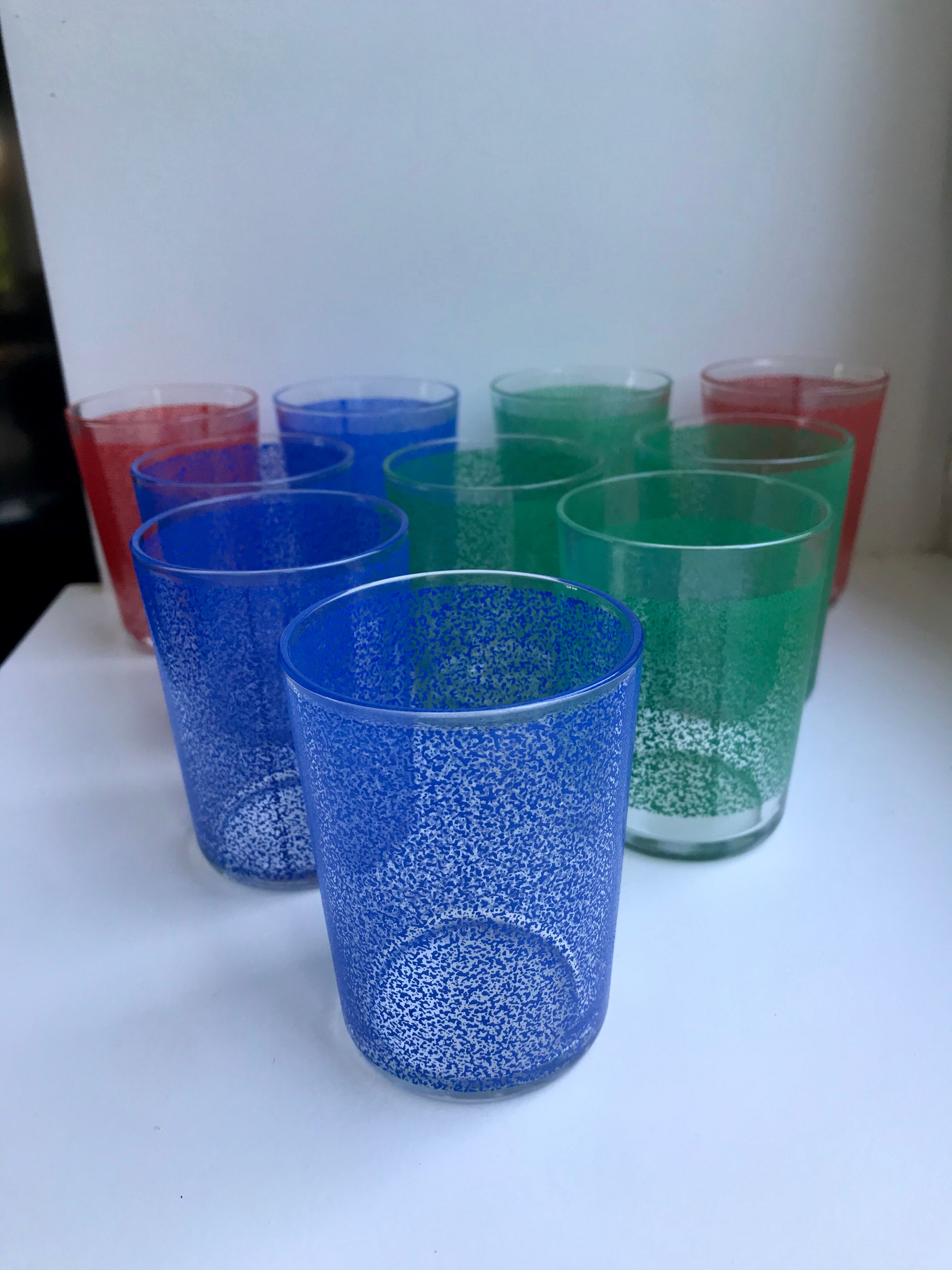 Set of 8 colored water glasses 70s