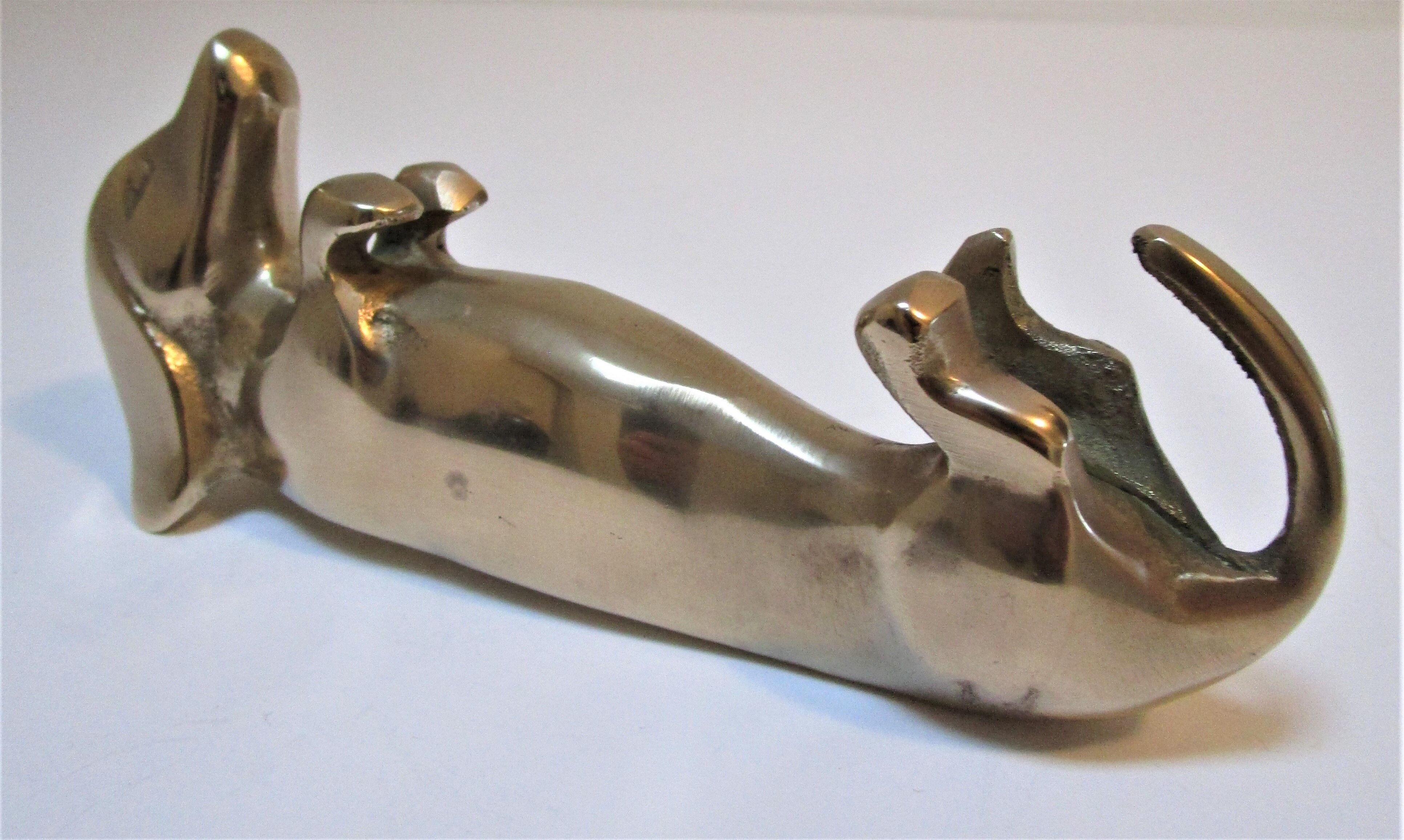 Dachshund solid brass vintage zoomorphic paperweight 60s-70s
