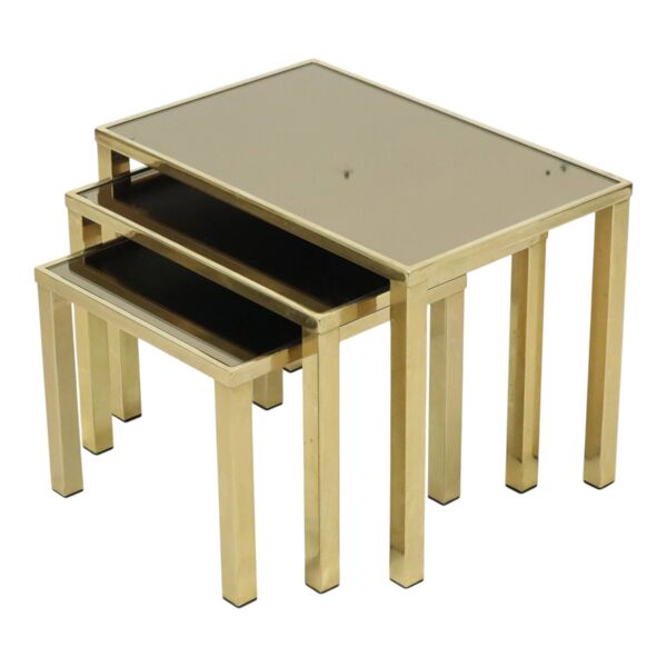 Tables gigognes Hollywood Regency Belgo Chrome plaqué or 23 carats