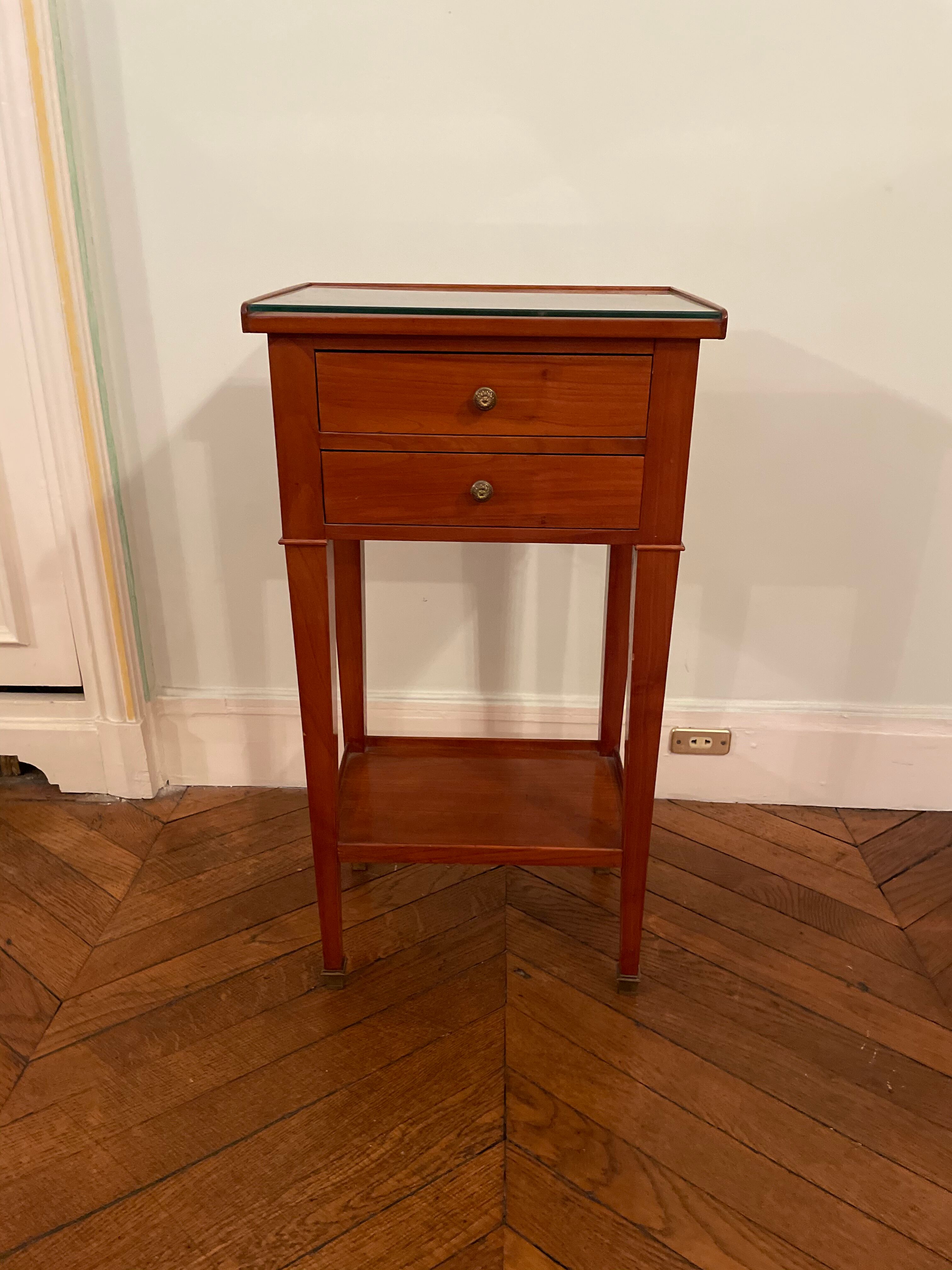 Cherry bedside table with glass