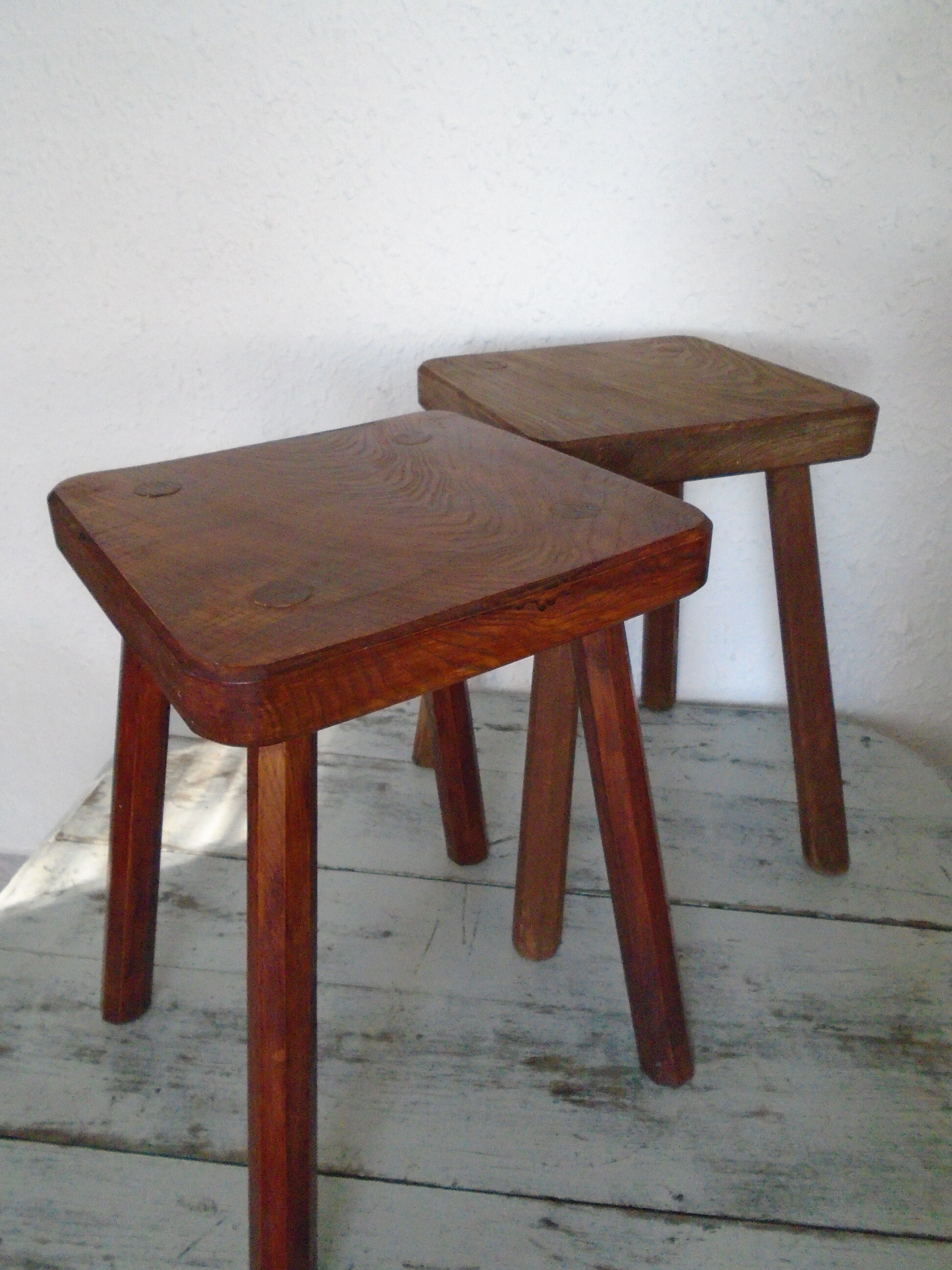 2 ancient brutalist wood stools