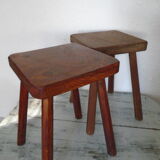 2 ancient brutalist wood stools