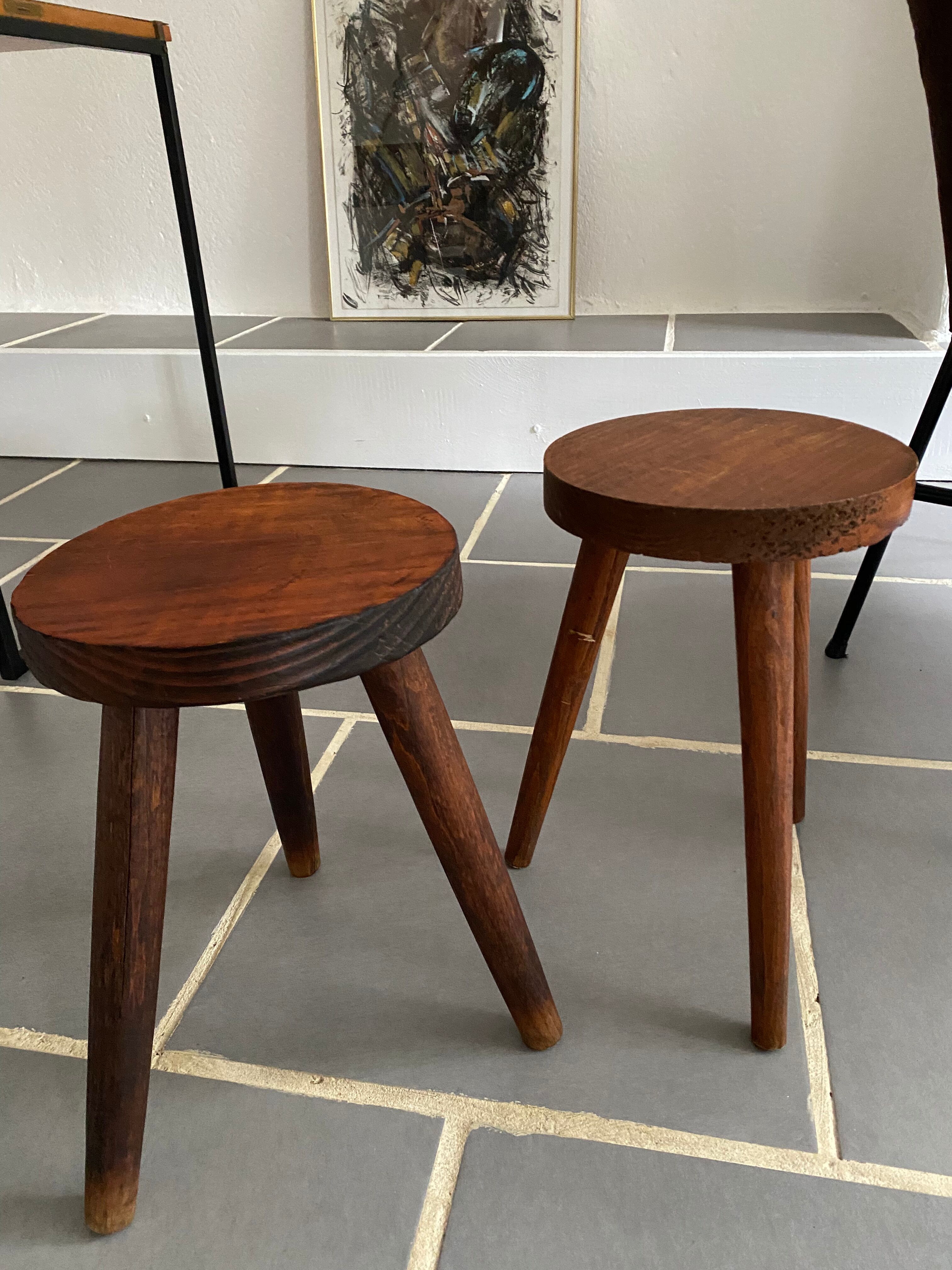 Pair vintage tripod wood stools