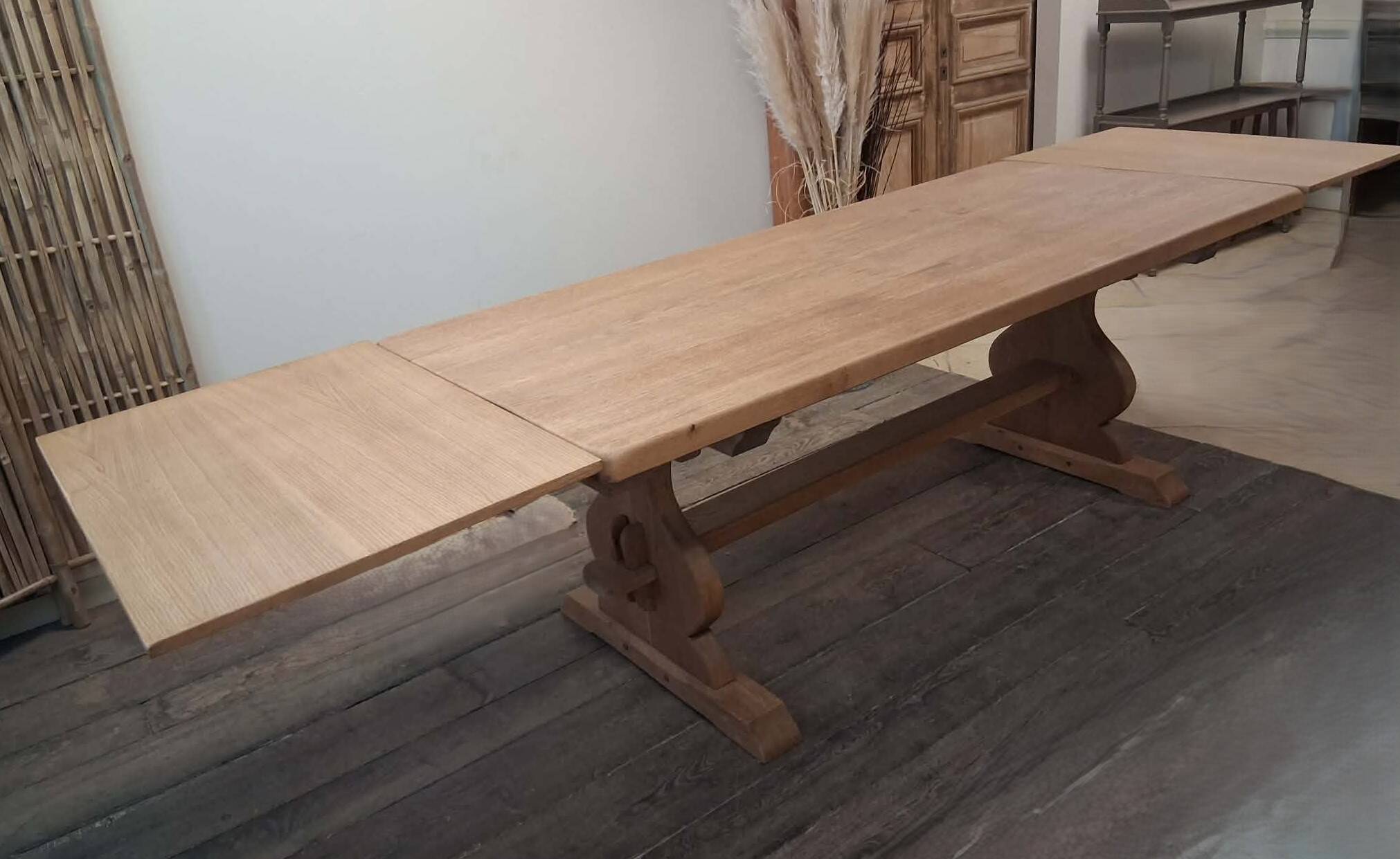 Monastery table with extension solid oak wood