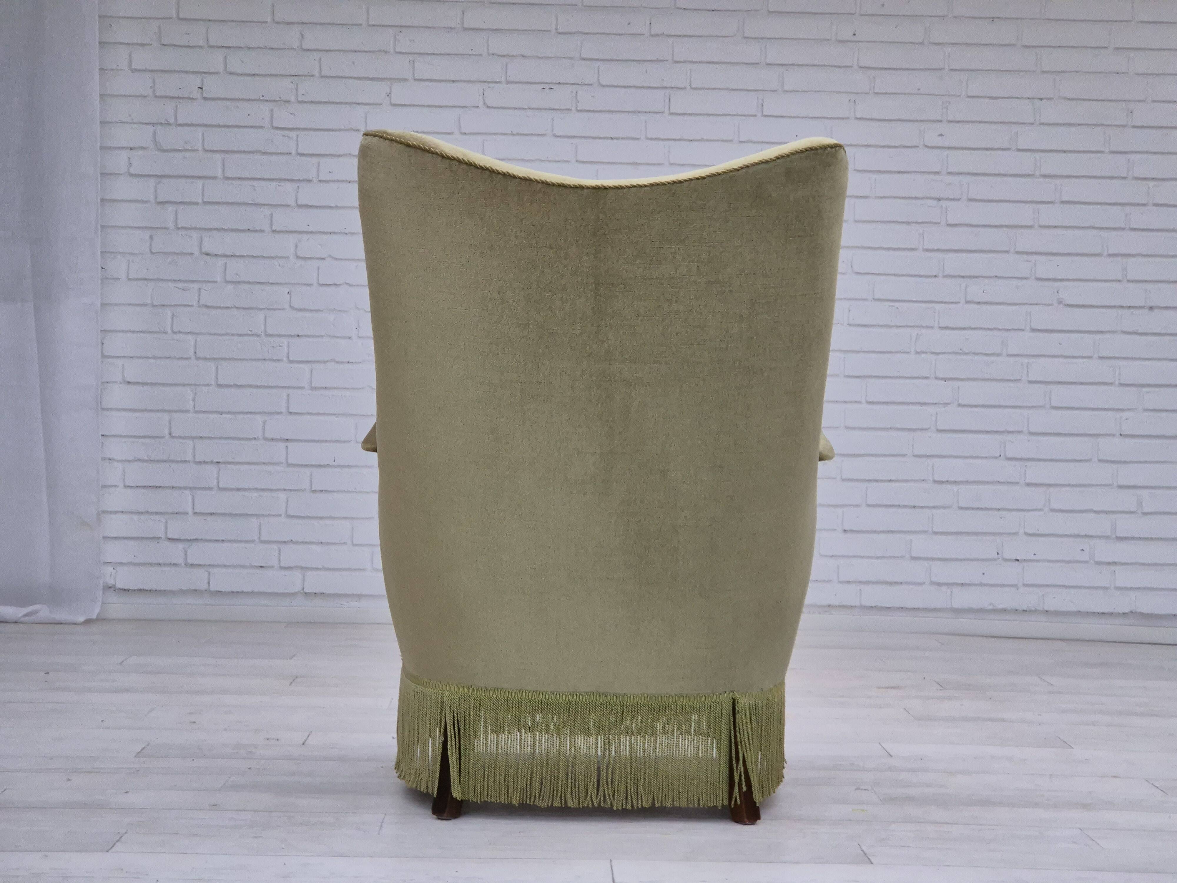 1960s, Scandinavian design, armchair in original condition, furniture velour, beech wood legs.