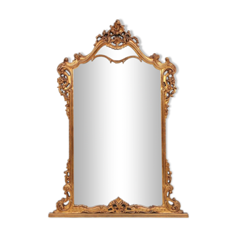 Wood-carved 20th century Louis XV style console mirror, France ca. 1970
