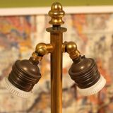 20th Century French Black Enamel Tole and Gilt Bronze Table Lamps with Silk Shade, Set of 2