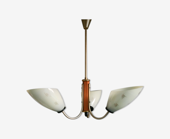 Lustre spoutnik verre laiton 3 bras