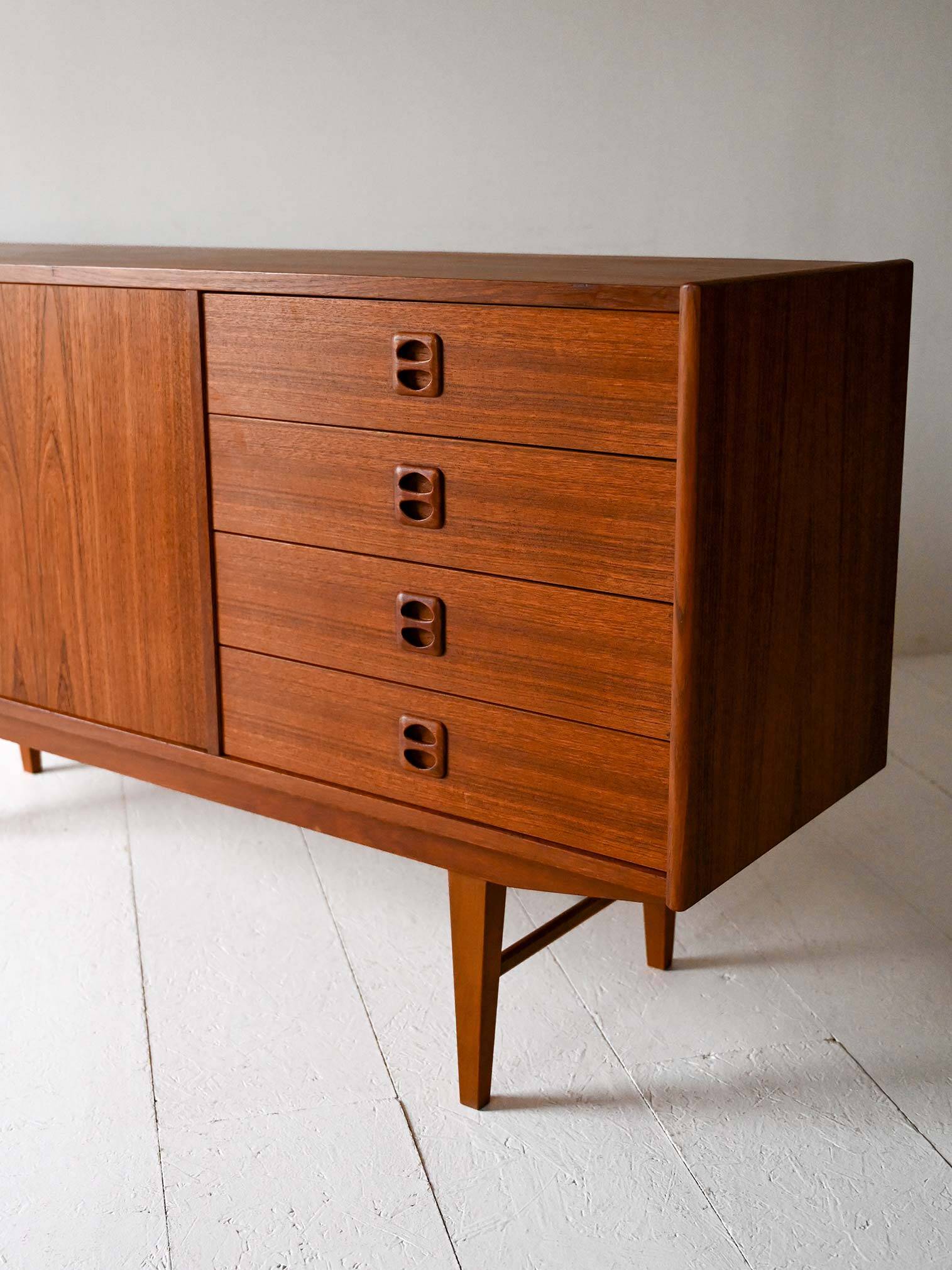 Vintage Scandinavian Teak Sideboard with Striking Grain