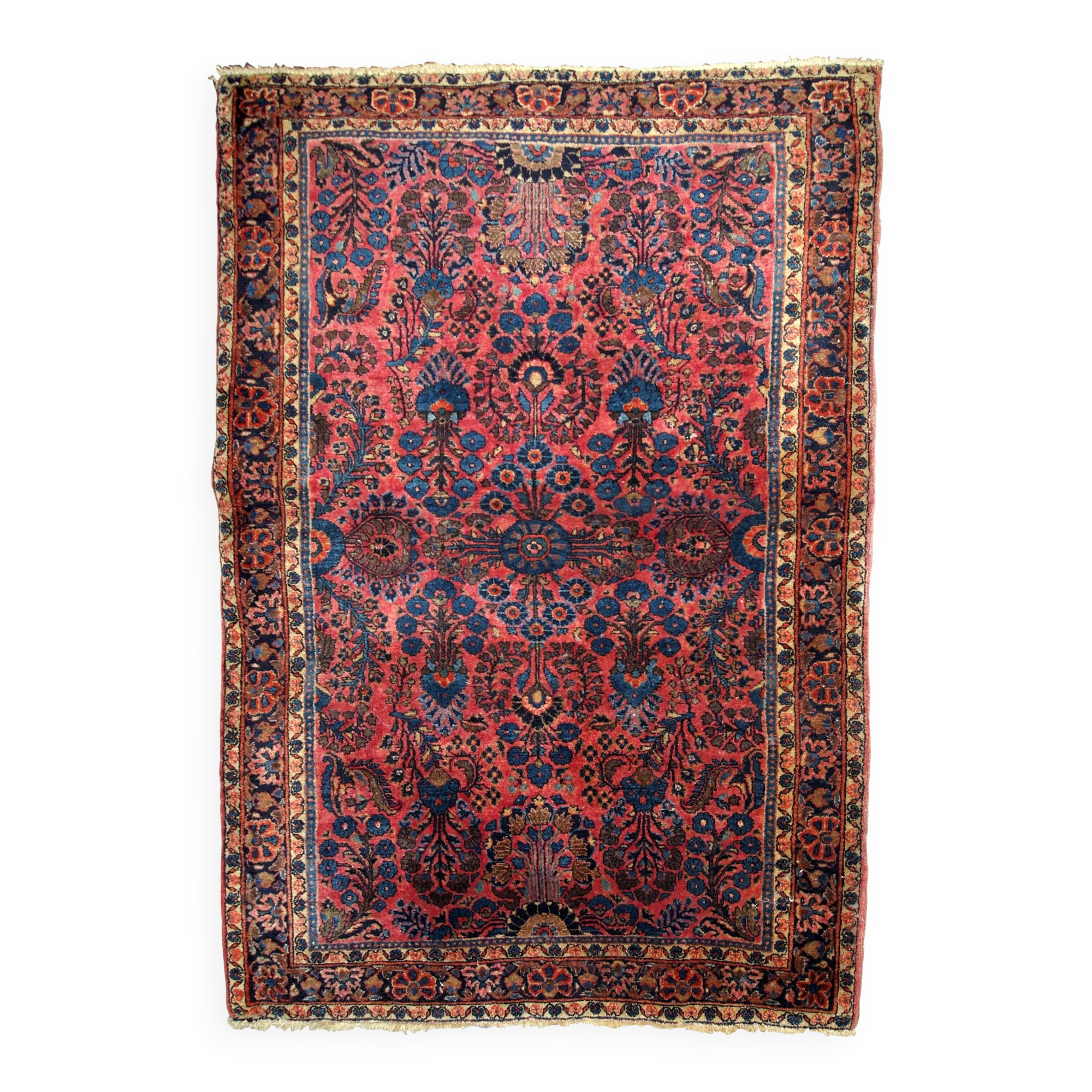 Handmade antique Persian Sarouk rug 94cm x 167cm 1910s
